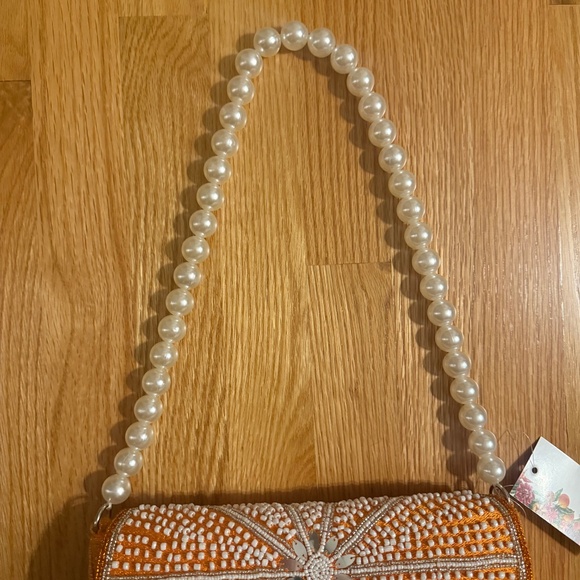 Limited Edition Viral Beaded Orange Purse With Pearl Strap - Picture 8 of 10